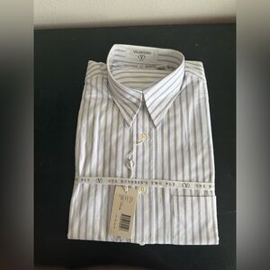 Valentino Men's White and Blue Striped Dress Shirt